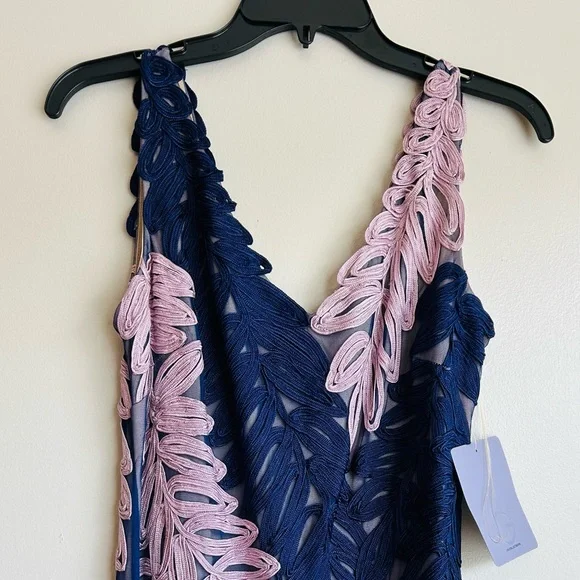 JS Collections Navy and Blue long sleeveless gown - Picture 3 of 6